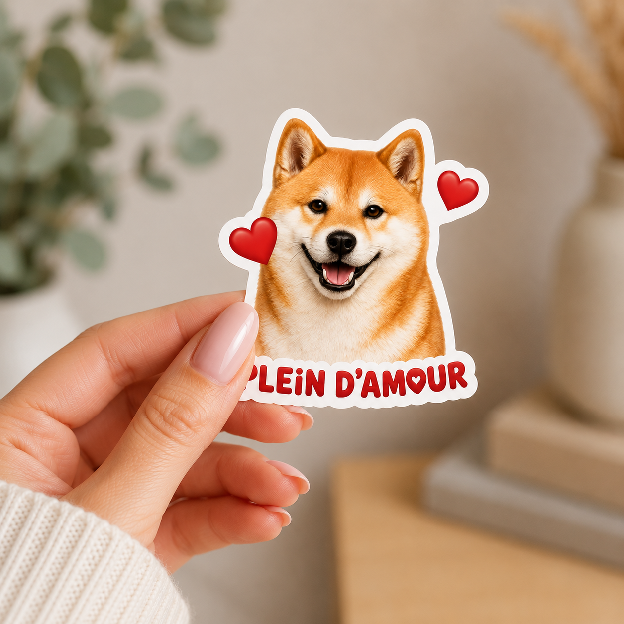Autocollant 'Plein d'Amour' Shiba Inu Souriant
