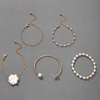 Ensemble de 5 Bracelets dorés aux Perles et Fleurs