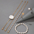 Ensemble de 5 Bracelets dorés aux Perles et Fleurs