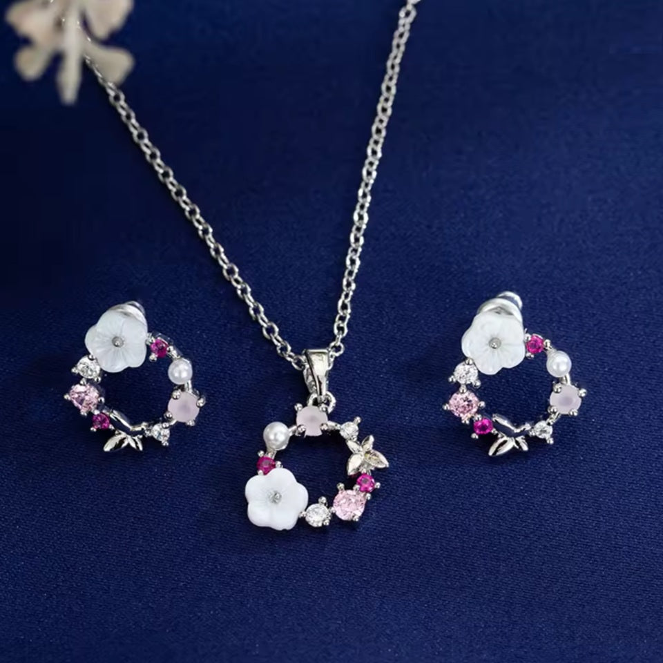 Ensemble de Bijoux Ronde Enchantée avec Collier et Boucles d'Oreilles