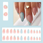 Faux Ongles Press-on Bleu Rose à Lignes Dorées