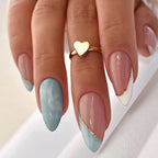 Faux Ongles Press-on Bleu Rose à Lignes Dorées