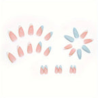 Faux Ongles Press-on Bleu Rose à Lignes Dorées