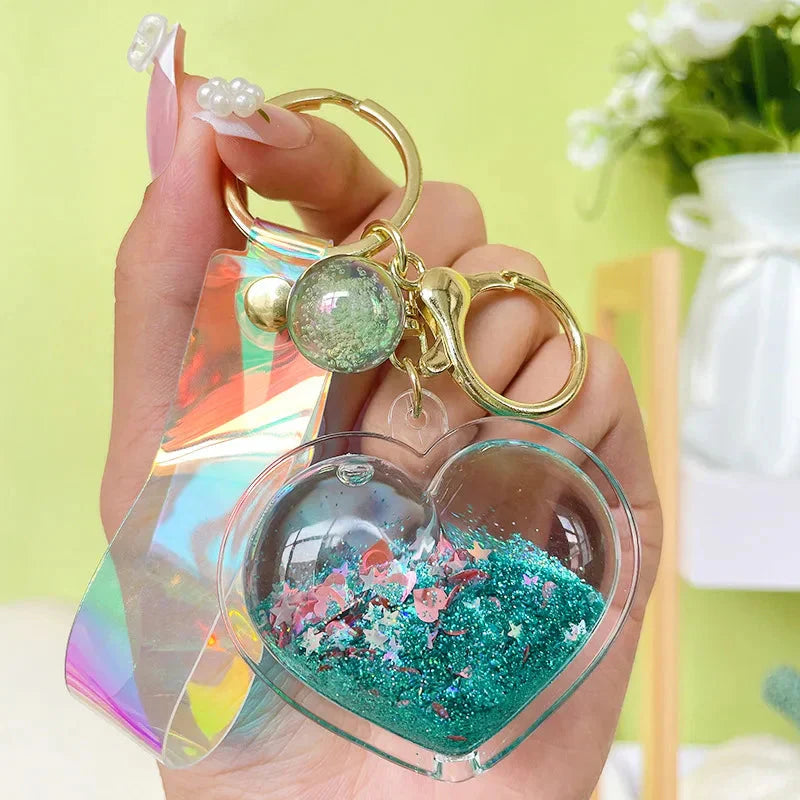 Porte-clés cœur pailleté à sable mouvant esthétique - Câlin Kawaii