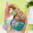 Porte-clés cœur pailleté à sable mouvant esthétique - Câlin Kawaii