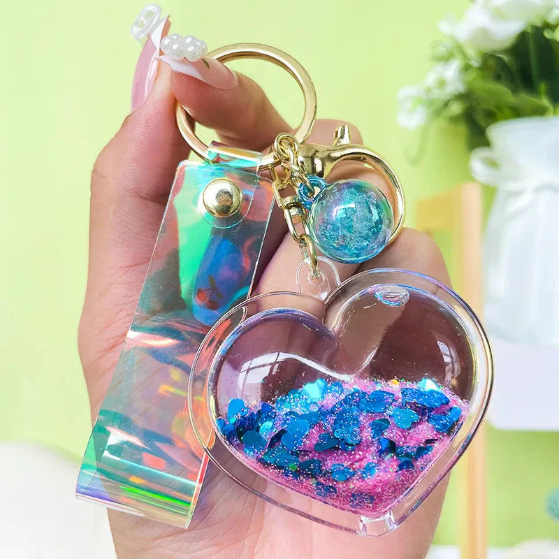 Porte-clés cœur pailleté à sable mouvant esthétique - Câlin Kawaii