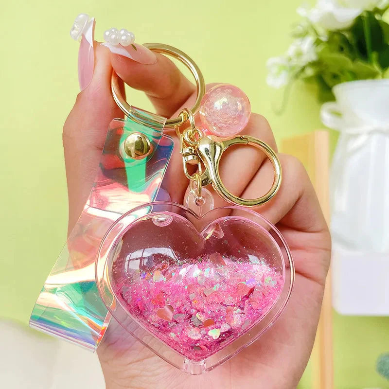 Porte-clés cœur pailleté à sable mouvant esthétique - Câlin Kawaii