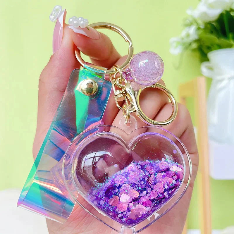 Porte-clés cœur pailleté à sable mouvant esthétique - Câlin Kawaii