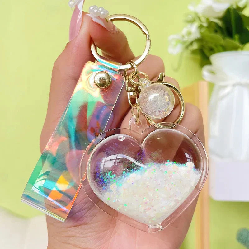 Porte-clés cœur pailleté à sable mouvant esthétique - Câlin Kawaii