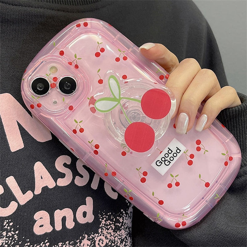 Coque d'iPhone Rose Pâle à Cerises avec Anneau