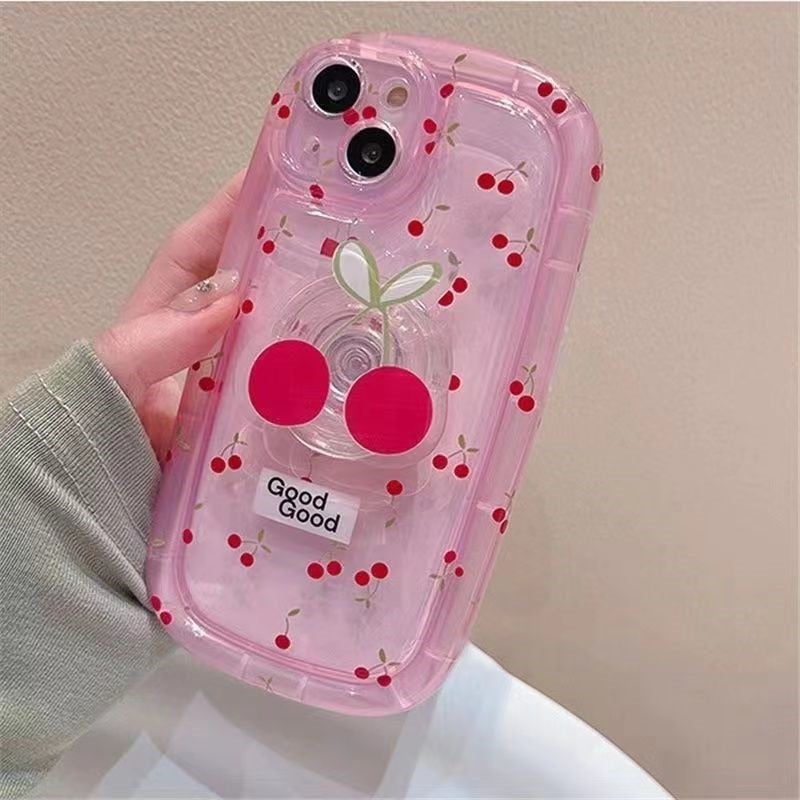 Coque d'iPhone Rose Pâle à Cerises avec Anneau