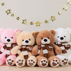 Ours en Peluche Beige à Écharpe Rayée et Pattes Cœurs