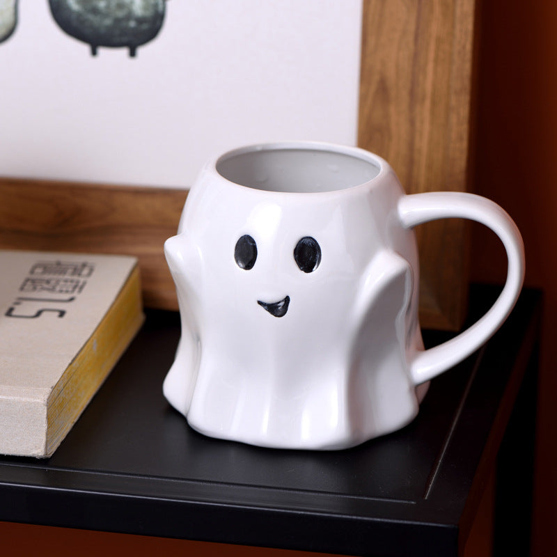 Mug Fantôme Souriant en Céramique Blanche