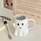 Mug Fantôme Souriant en Céramique Blanche