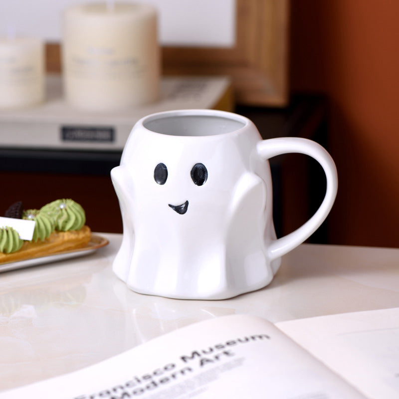 Mug Fantôme Souriant en Céramique Blanche