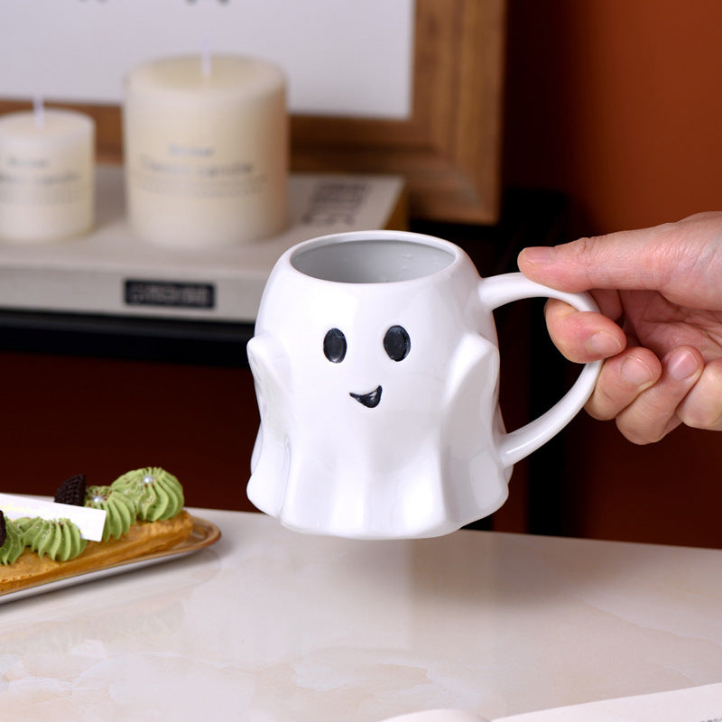 Mug Fantôme Souriant en Céramique Blanche
