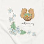 T-shirt Unisexe Blanc à Capybaras et Fleurs
