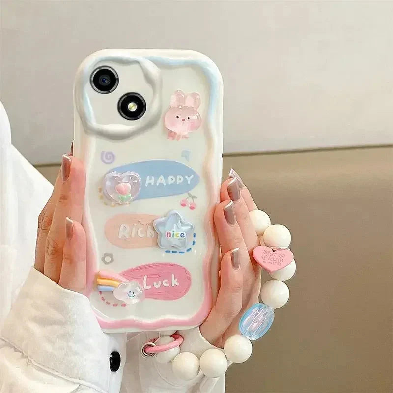 Coque de Téléphone à Breloques 3D Pastel et Bracelet