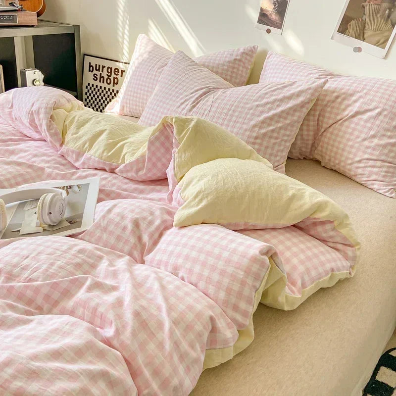 Ensemble housse de couette style japonais à carreaux - Câlin Kawaii