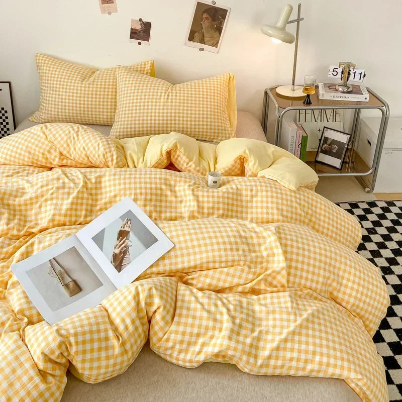 Parure de Lit Jaune Pâle à Motif Vichy