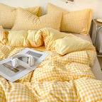 Parure de Lit Jaune Pâle à Motif Vichy
