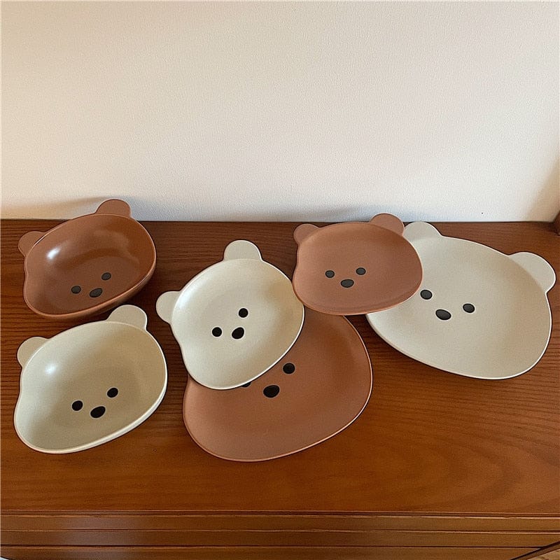 Set Vaisselle Ourson en Silicone Beige et Terracotta