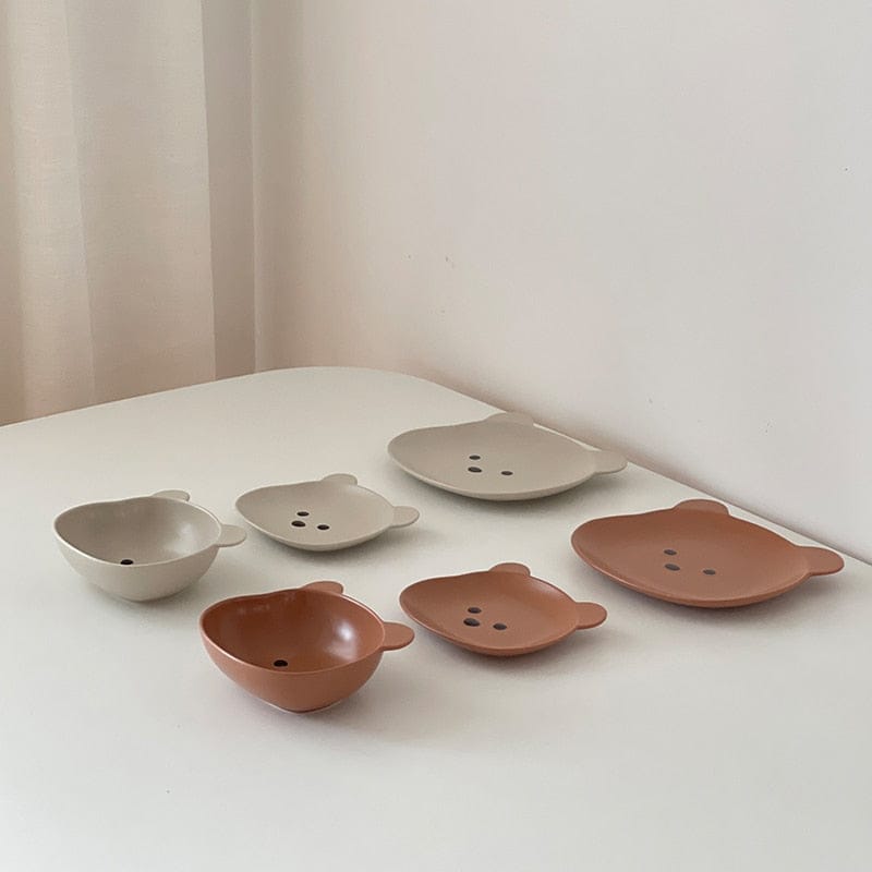 Set Vaisselle Ourson en Silicone Beige et Terracotta
