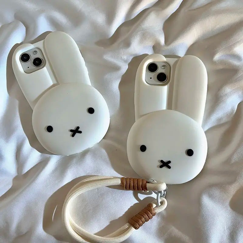 Coque en Silicone Blanche de Lapin Mignon avec Lanière