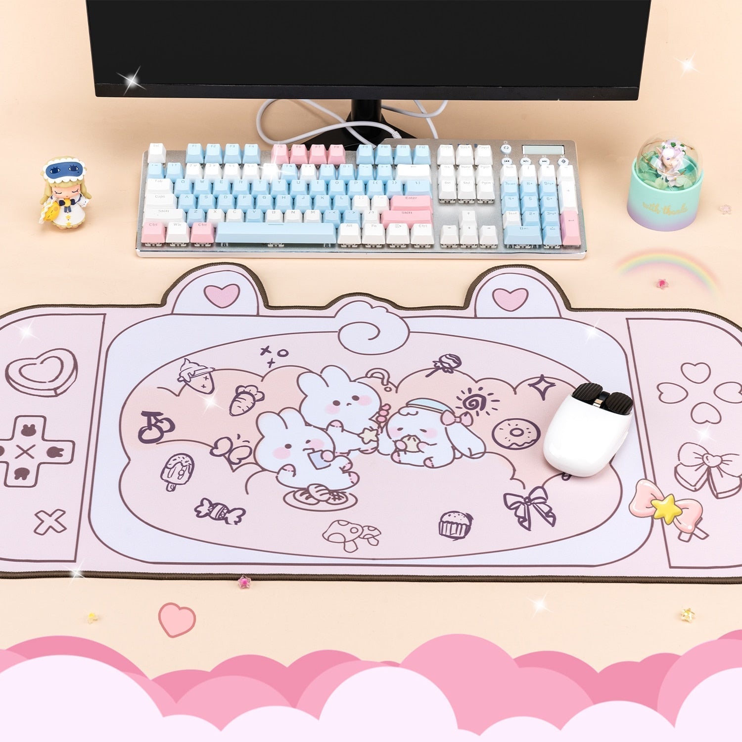 Grand Tapis de Bureau Rose Lapins Mignons Console