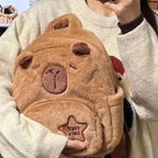 Mini Sac à Dos en Peluche Marron Capybara Brodé