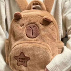 Mini Sac à Dos en Peluche Marron Capybara Brodé