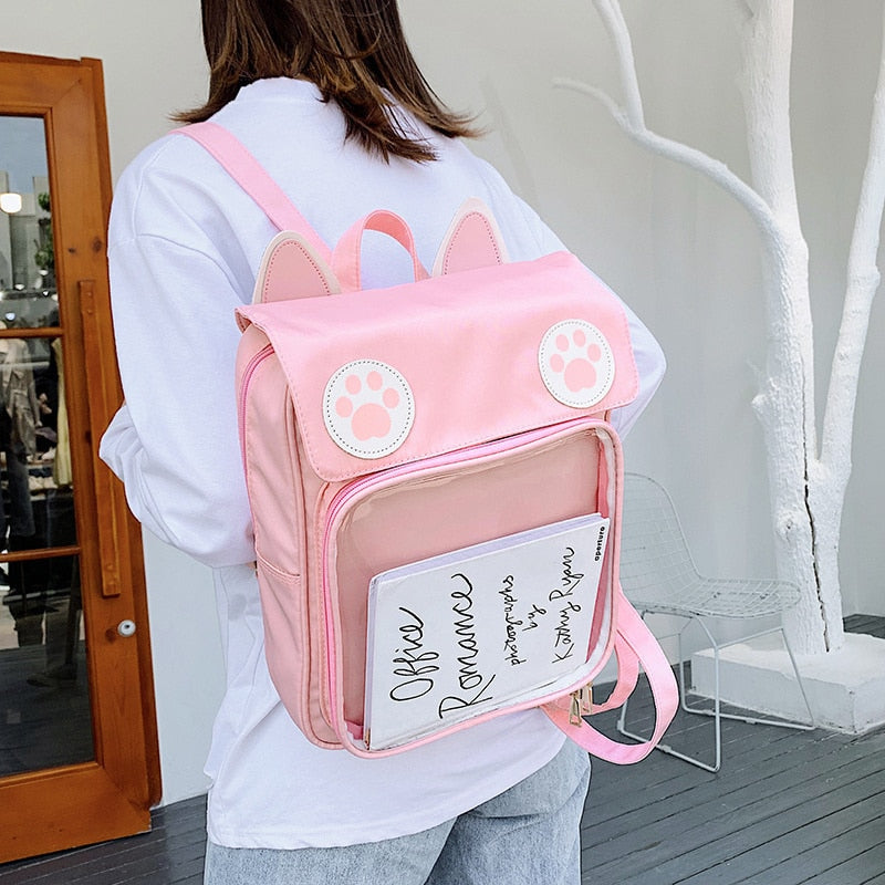 Sac à Dos Rose Pâle à Oreilles de Chat et Pattes