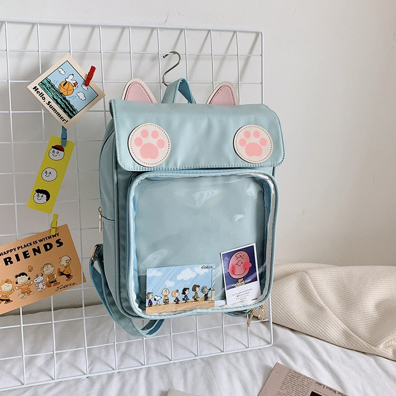 Sac à dos kawaii ITA oreilles de chat empreinte de patte - Câlin Kawaii