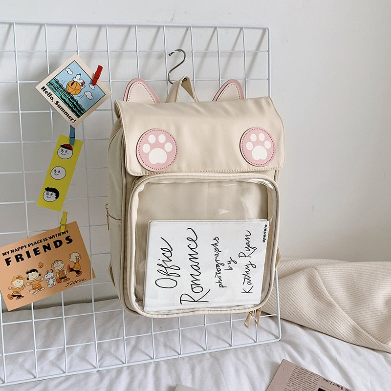 Sac à dos kawaii ITA oreilles de chat empreinte de patte - Câlin Kawaii