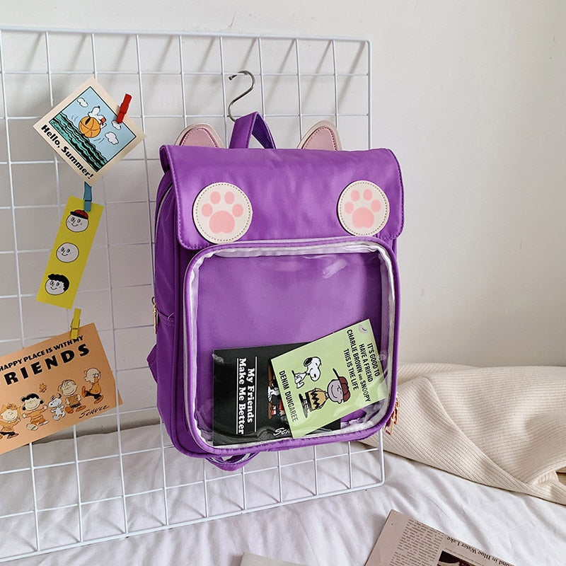Sac à dos kawaii ITA oreilles de chat empreinte de patte - Câlin Kawaii