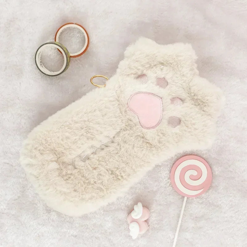 Trousse patte de chat kawaii en peluche douce pour crayons - Câlin Kawaii