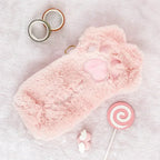 Trousse en Peluche Rose Pâle à Patte de Chat