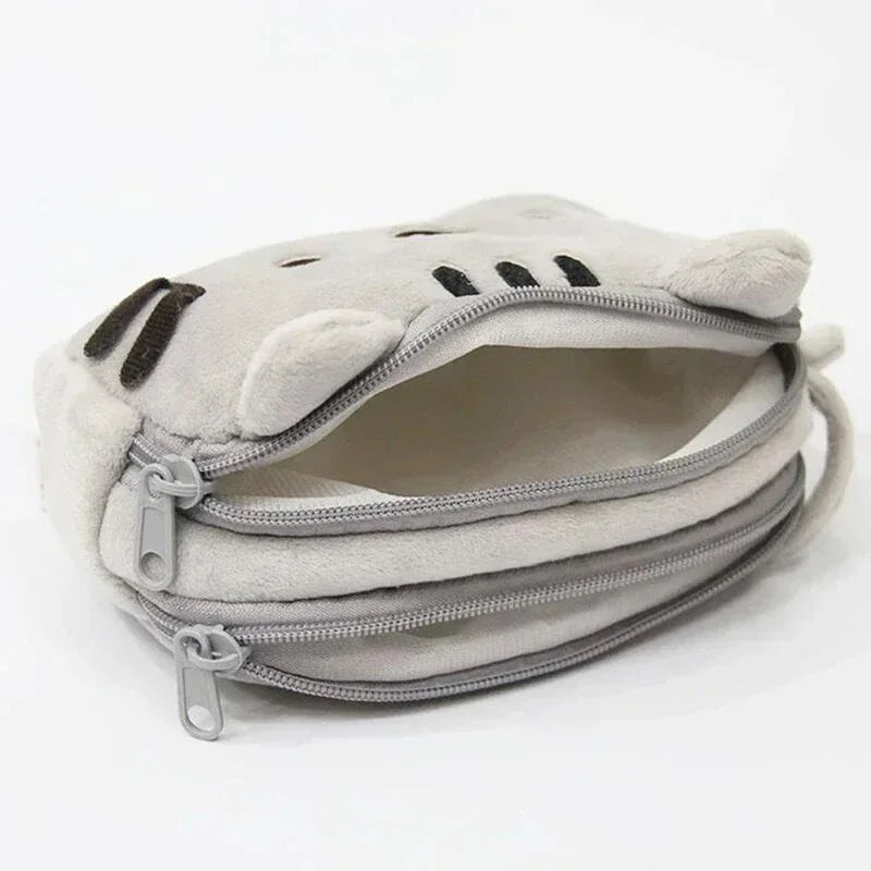 Trousse en Peluche Grise Pusheen à Double Compartiment