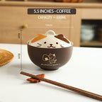 Bol à ramen avec couvercle motif chat kawaii illustré - Câlin Kawaii