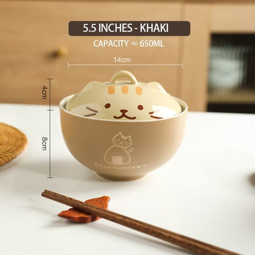 Bol à ramen avec couvercle motif chat kawaii illustré - Câlin Kawaii