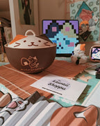 Bol en Céramique Kawaii à Tête de Chat Brun Foncé