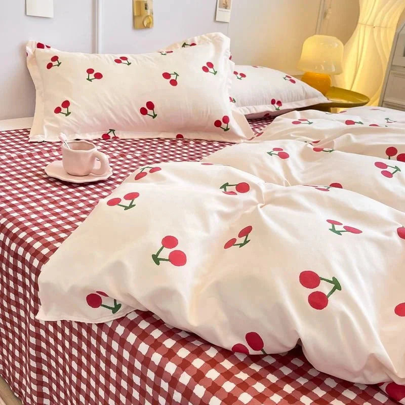 Parure de housse de couette kawaii cerises style coréen INS - Câlin Kawaii