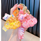 Porte-Clés Ours Kawaii en Résine à Fleurs Flottantes