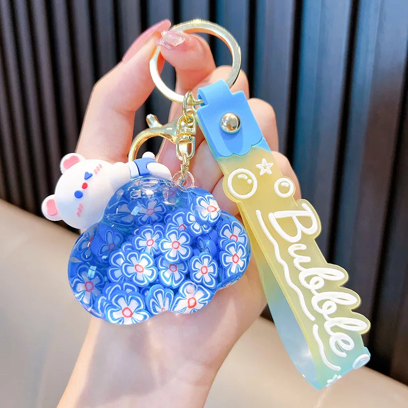 Porte-clés kawaii ours nuage sable mouvant paillettes flottantes - Câlin Kawaii
