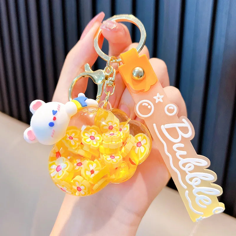 Porte-clés kawaii ours nuage sable mouvant paillettes flottantes - Câlin Kawaii