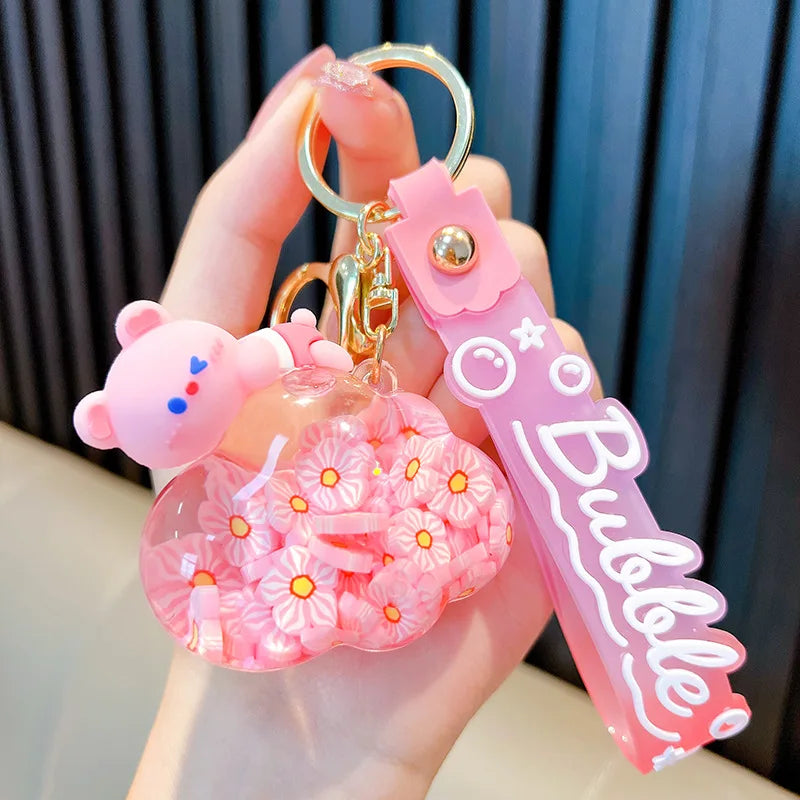 Porte-clés kawaii ours nuage sable mouvant paillettes flottantes - Câlin Kawaii