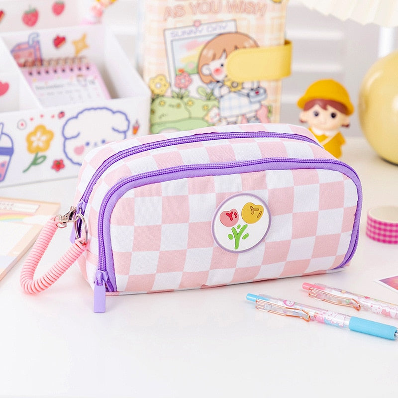 Trousse à crayons en toile Kawaii Cubby ourson kawaii scolaire - Câlin Kawaii