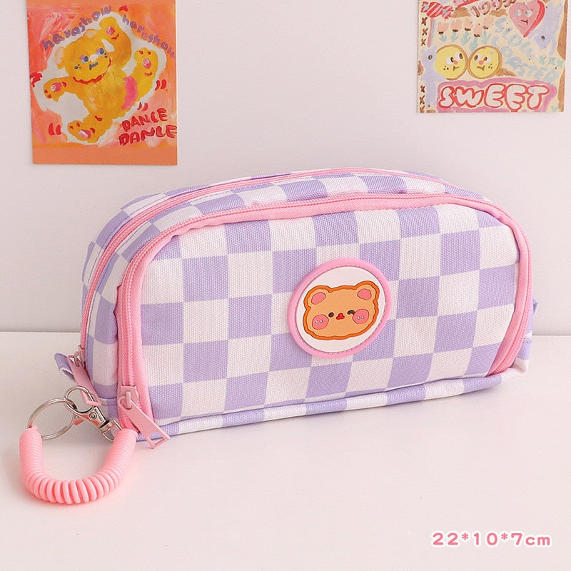 Trousse à crayons en toile Kawaii Cubby ourson kawaii scolaire - Câlin Kawaii