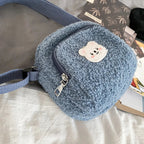Sac à Bandoulière en Peluche Bleu Doux avec Ours Kawaii