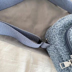 Sac à Bandoulière en Peluche Bleu Doux avec Ours Kawaii